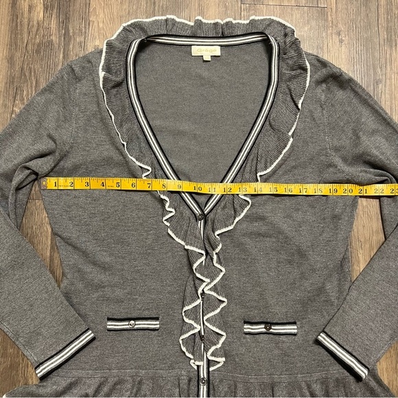 Grege Paris Ruffled Hem Long Sleeve Knit Cardigan V Neck Sweater Evening PartyXL - Picture 15 of 15